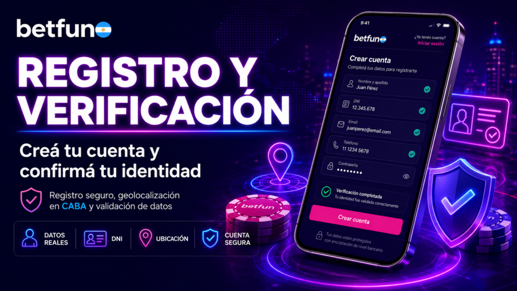 Registro en Betfun con verificación de identidad, DNI y geolocalización dentro de CABA