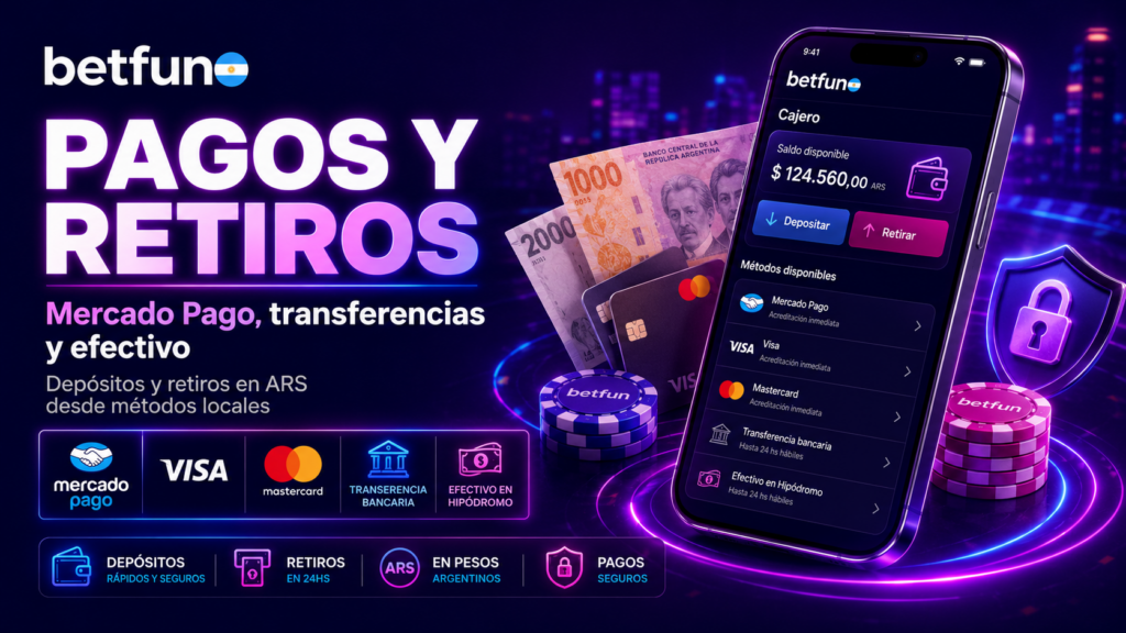 Métodos de pago de Betfun con Mercado Pago, transferencia bancaria y efectivo en el Hipódromo